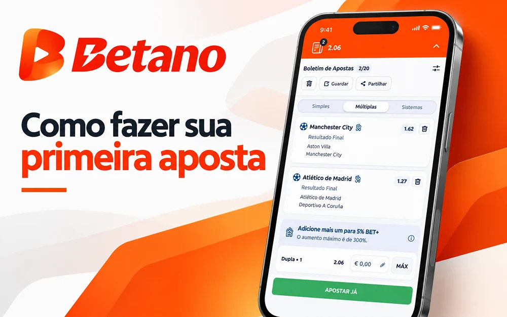 Boletim de apostas da Betano no celular com seleções de partidas de futebol.
