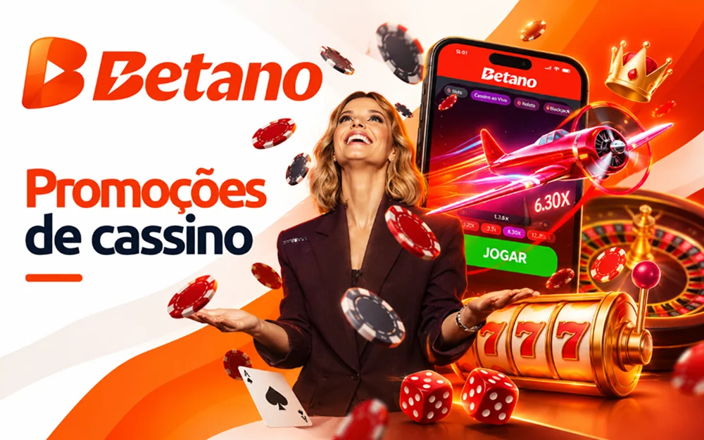 Ilustração de promoções de cassino com roleta, caça-níquel, fichas e jogo de avião.