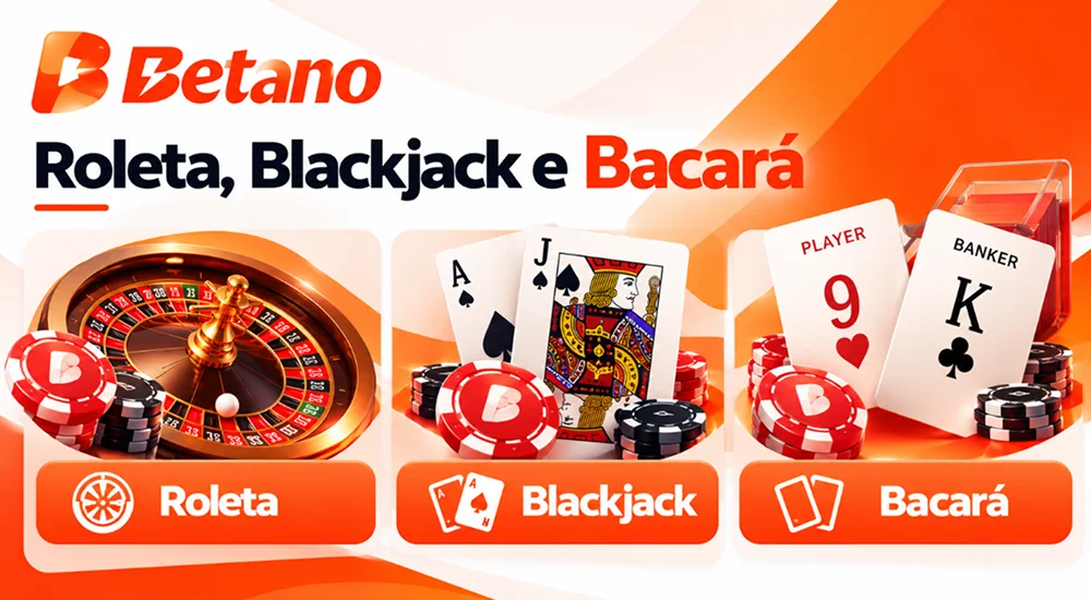 Roleta, cartas de blackjack e cartas de bacará, com fichas de cassino.